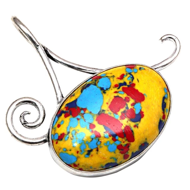 Pendant Mosaic Jasper Gemstone Gift For Her 925 Silver Jewelry 2"
