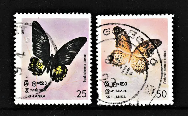 2 Briefmarken "Serie: Schmetterlinge - Birdwing & Tamil Florfliege" Sri...