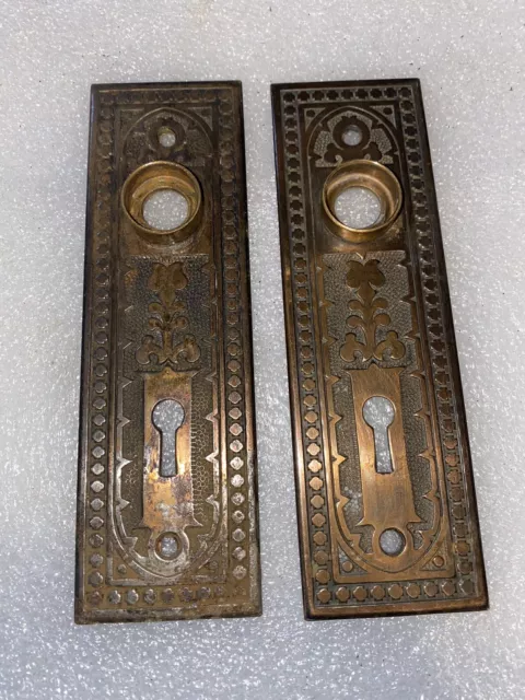 Antique Pair Of  Eastlake Victorian Backplates RUSSELL ERWIN Metal Brass plated