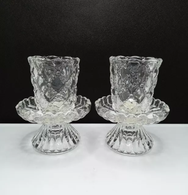 Pair Of PartyLite Quilted Style Crystal #P9246 Votive Or Taper Candle Holders