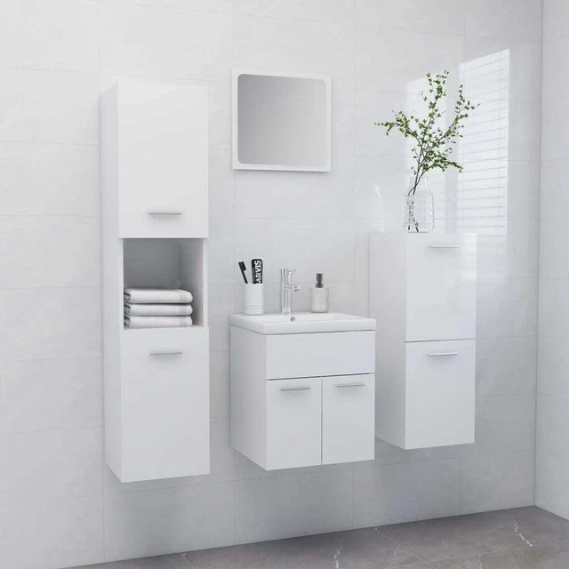BATHROOM FURNITURE SET High Gloss White Engineered Wood £321.02