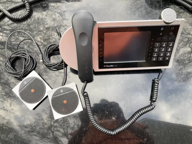 Shoretel IP 655 Conferencing Phone W/ 2 SM 1 Sat Mics & Stand