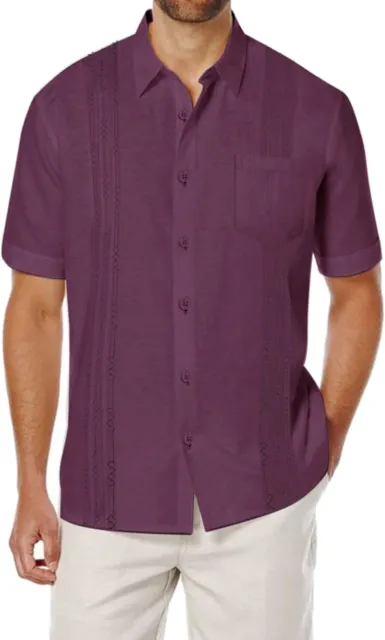 COOFANDY Mens Cotton Linen Cuban Guayabera Shirt Casual Short Sleeve Button Down