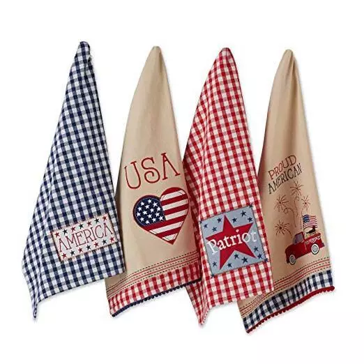 Patriotic Dish Towel Set 18x28, Decorative 4th of 18x28" Americana Embellished