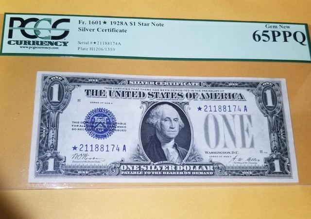 1928-A $1 Silver Funnyback Gem STAR Fr. 1601* PCGS 65  PPQ Serial *21188174A