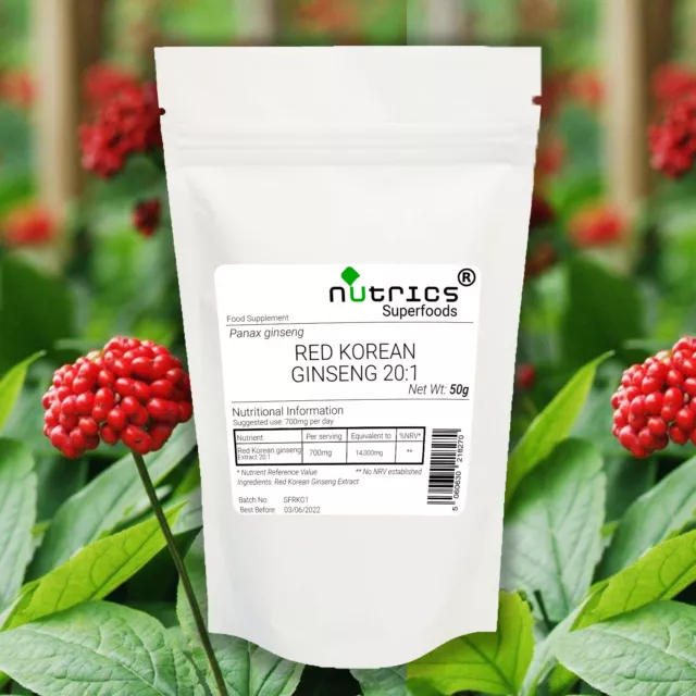 Nutrics® Red Korean Ginseng 20:1 Extract 50g Powder 100% Pure