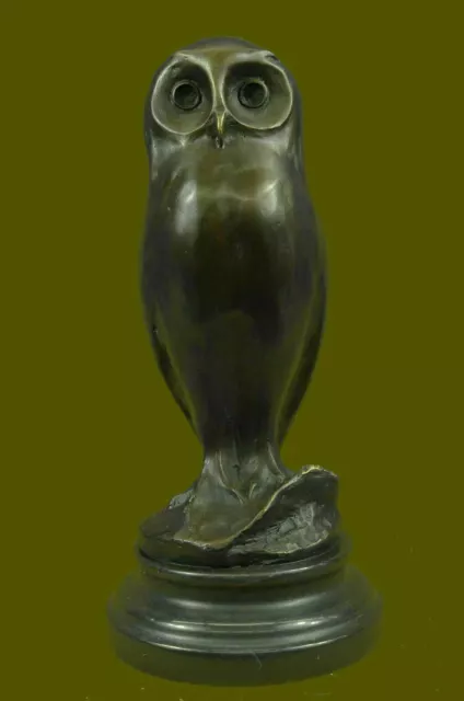 Bronze Marble Base Owl Bird Sculpture Statue Figurine Barn Animal Home Decor