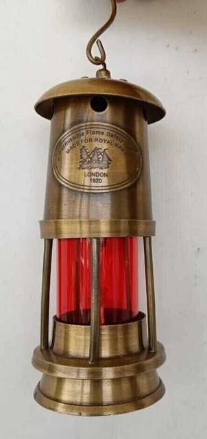 Lampe à huile de lanterne de navire marin nautique en laiton antique...