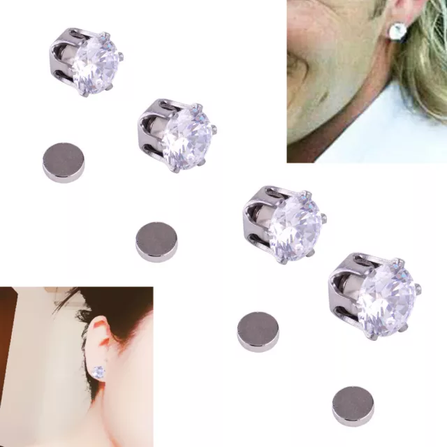 Pair 5-8MM Magnetic Zircon Earrings Fake Ear Studs plug Piercing Free Women Wen