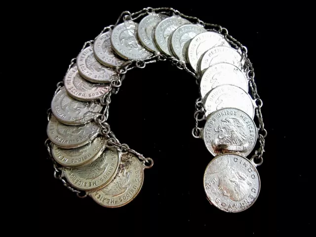 Cinco Centavo 1960S Coin Bracelet Chunky  Stylish Vintage Mexico