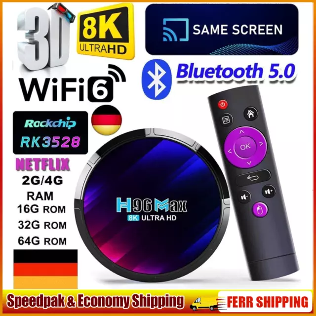 H96 MAX TV Box 5G WIFI6 8K HD 16/32/64GB Android 13.0 Smart Media Player 2023 DE