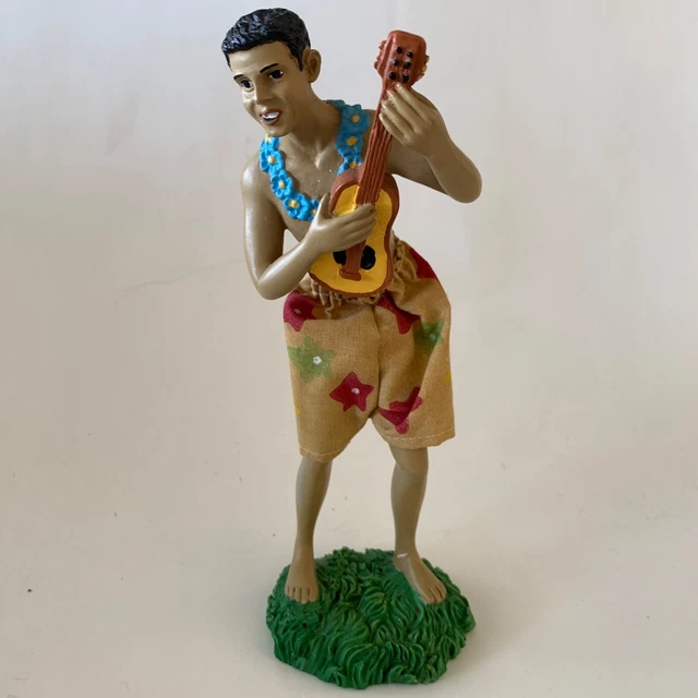 Hawaiian Hula Doll Playing Ukelele Boy  Figurine Aloha Wigging Sculpture (B2)