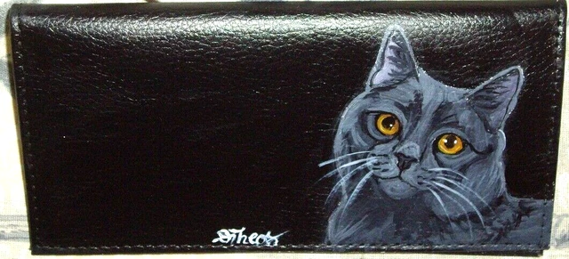 Chartreux Cat Checkbook Cover Custom Painted Leather