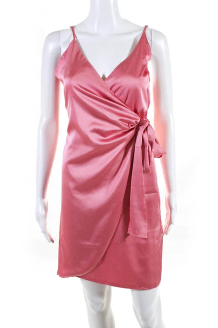 Elle Lauri Womens Satin V-Neck Draped A-Line Sadie Dress Bubblegum Pink Size M