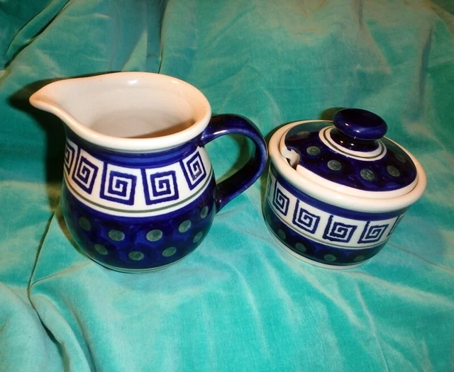 Boleslawiec Polish Pottery Sugar and Creamer Handmade #6