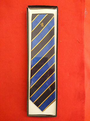 CRAVATTA NECKTIE CFG TIES INTERNATIONAL BLUE NAVY YELLOW STRIPES 