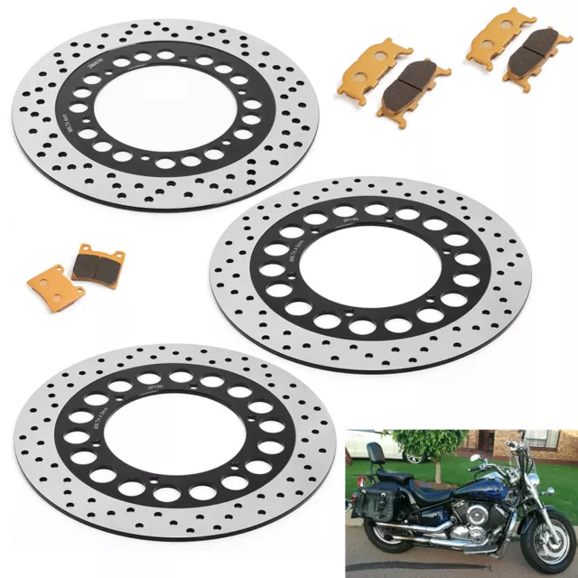 Front Rear Brake Rotors Pads For Yamaha V Star 1100 XVS1100A Classic 2004-2008