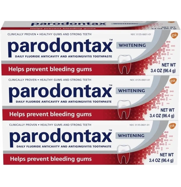 PARODONTAX BLEEDING GUMS Gingivitis Toothpaste Whitening 3.4 Oz 3 Pack