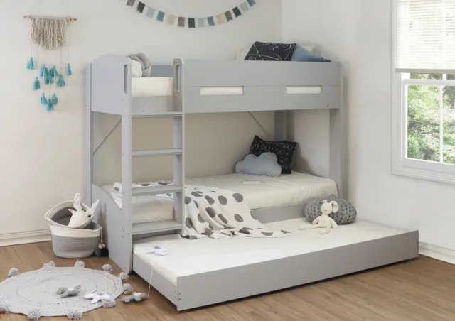 Saturn Bunk Bed / Triple Sleeper With Under Bed Storage | Single 3ft Soft Grey