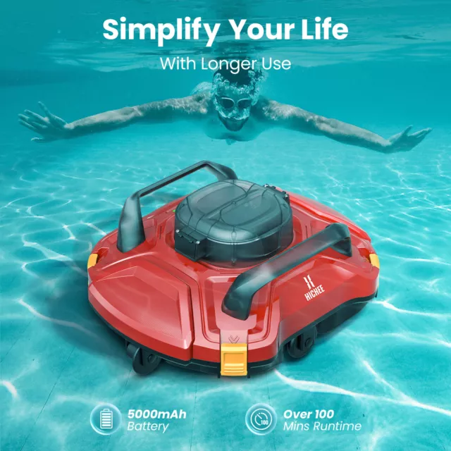 HICHEE P1 Cordless Swimming Pool Cleaner Robot Vacuum Robotic Quick Charge Red