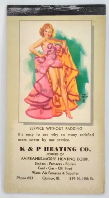 Earl Moran Advertisement Notepad K & P Heating Co Quincy Illinois Unused Rare