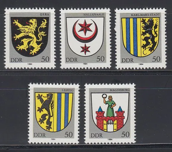 DDR East Germany 1984 ** Mi.2857/61 Städte Cities | Stadtwappen | City Crests