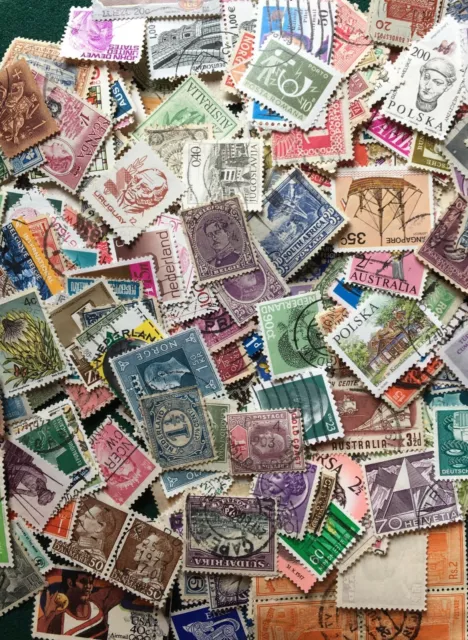 250 World Stamps, ALL DIFFERENT MIX.  Used Off Paper, 1800's - 1990s. No GB