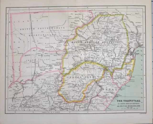 1885 Map The Transvaal South African Republic British Bechuanaland Natal