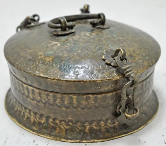 Antique Brass Round Betel Nuts Supari Box Original Old Hand Crafted Engraved