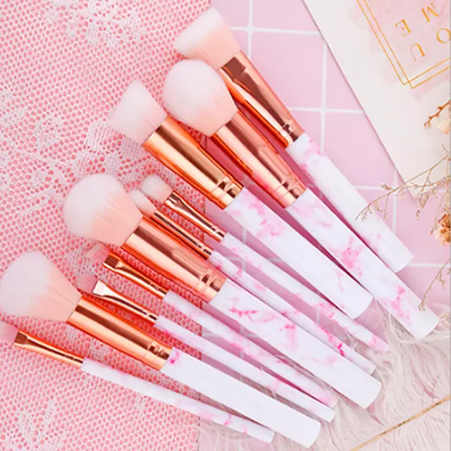 10pcs Marbling Kabuki Professional Make-up Brush Set Brushes Blusher Face Powder