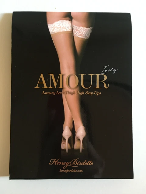 NEW HONEY BIRDETTE Sexy Sheer Stockings Ivory Lace Size M Stay Up 