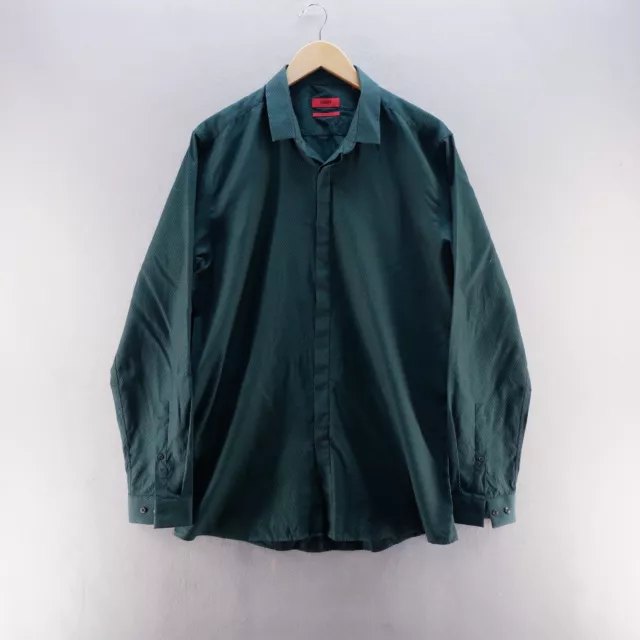 Camicia Hugo Boss media 43/17 verde con bottoni manica lunga cotone vestibilità extra slim