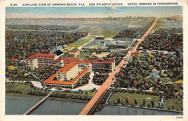 Postcard FL: Airplane View, Ormond Beach, Florida, Linen, Posted 1929, WB