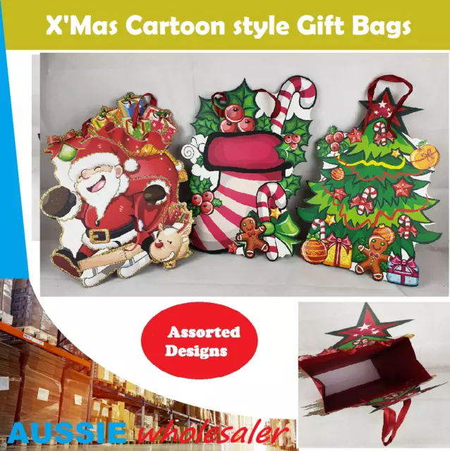 12x Bulk Christmas XMAS Cartoon style Gift Bags Paper Kids Wrap Holder Party