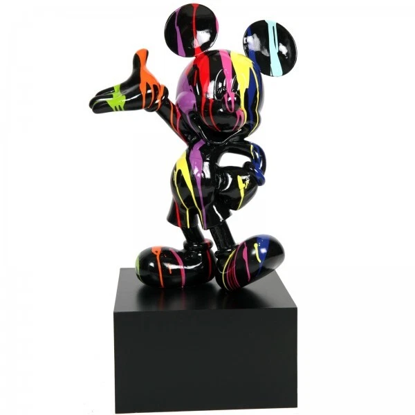 Statue cochon en résine multicolore fond noir 60 cm | Prince Décora