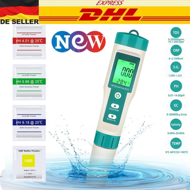 Testeur Qualité Eau Numérique 7 En 1 – Mesure PH, EC, TDS, Salinité, ORP, Température – Étanche IP67