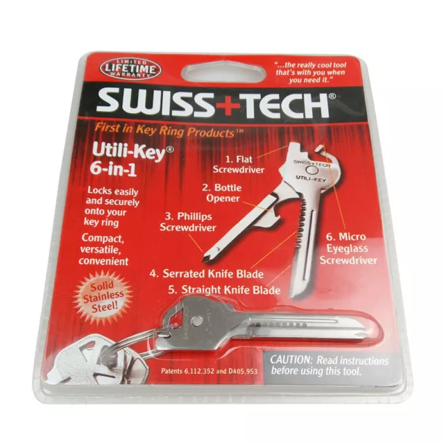 1x Swiss+Tech 6 in 1 Utili Key Tool Stainless Durable Patented Silver Brand New