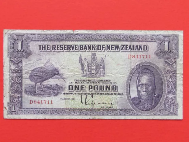 New Zealand ( 1933 Rare Scarce ) One Pound Beautiful Rare Collectable Banknote