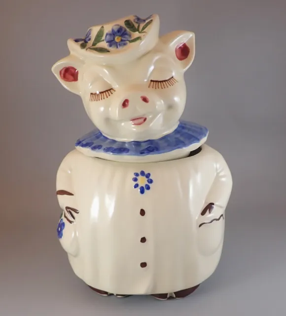 1940's Shawnee Pottery Winnie Pig Cookie Jar Blue Collar USA - Read Details