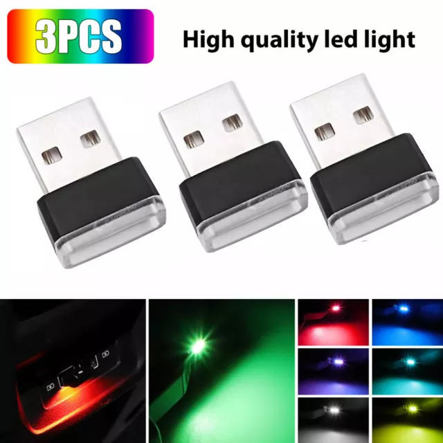 3x Mini LED Blue USB Car Interior Light Neon Atmosphere Ambient Lamp Accessories