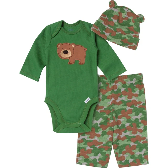 Gerber Infant Boys 3-Pc. Camo Bear Bodysuit/Pants/Cap Set 3-6 Months, 6-9 Months
