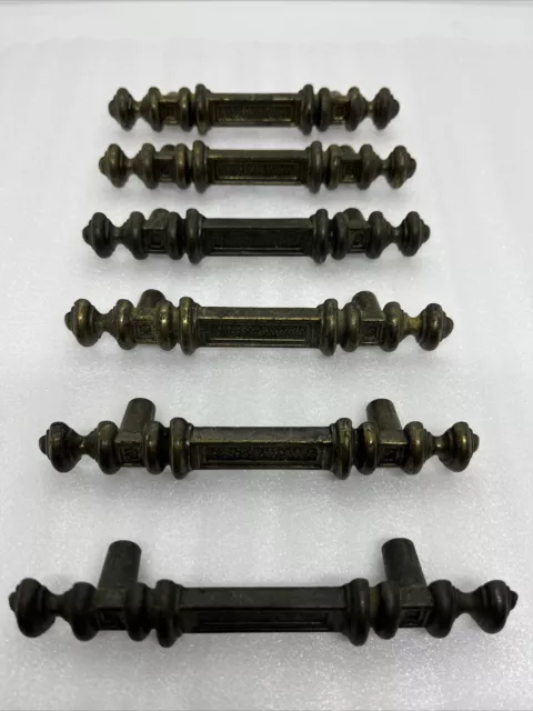 Set Of 6 Vintage National Lock Drawer Pulls Brass 5” Long F0-3704-001