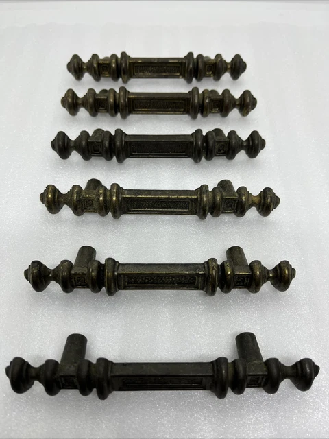 Set Of 6 Vintage National Lock Drawer Pulls Brass 5” Long F0-3704-001