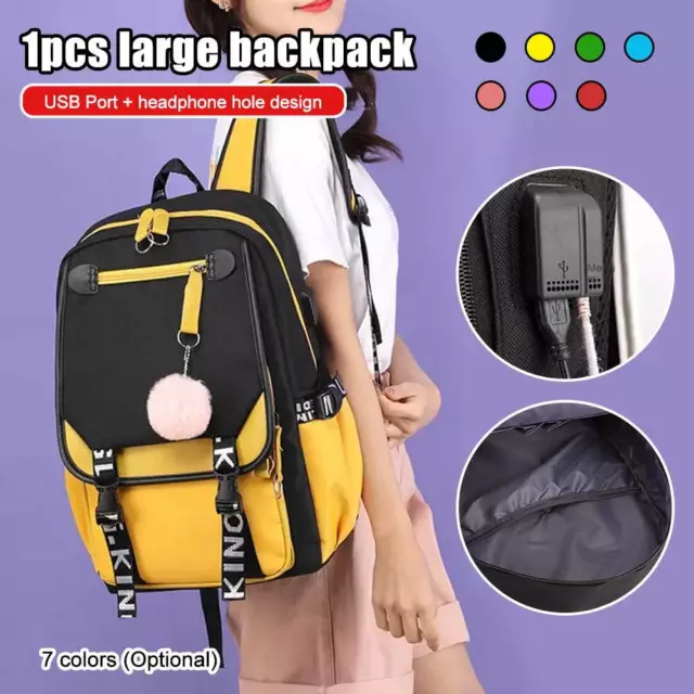 Large School Bags for Teenage Girls USB Port Canvas Schoolbag Student Book Bag