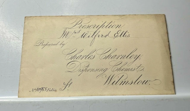 Antique Pharmacy Prescription Envelope Charles Charnley Wilmslow