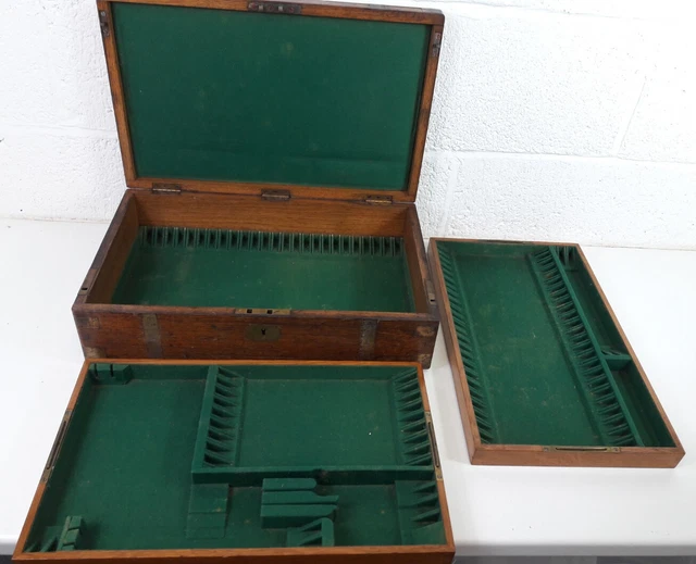 Bandejas extraíbles grandes y antiguas cajas de roble victoriano para vajilla de plata caddy