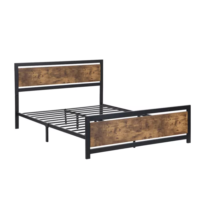 Levede Bed Frame Double Queen Metal Mattress Base Platform Wooden Rustic Brown