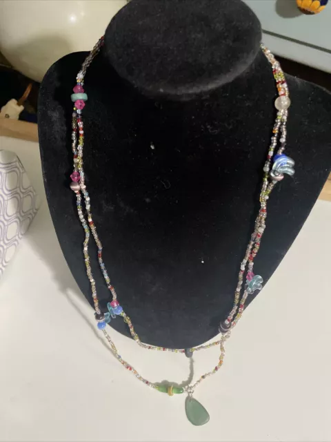 Native American Long Necklace Beaded Multicolor Tiger Eyes With Seed Beads