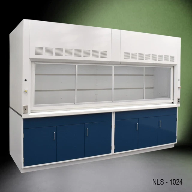 10' x 48" Laboratory Bench Fume Hood w/ Blue General Storage / Valves / E2-792