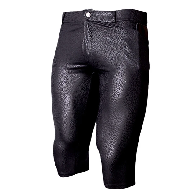 Uomo pelle di Serpente Similpelle Leggings Pantaloni Capri Mezzo Slim Club